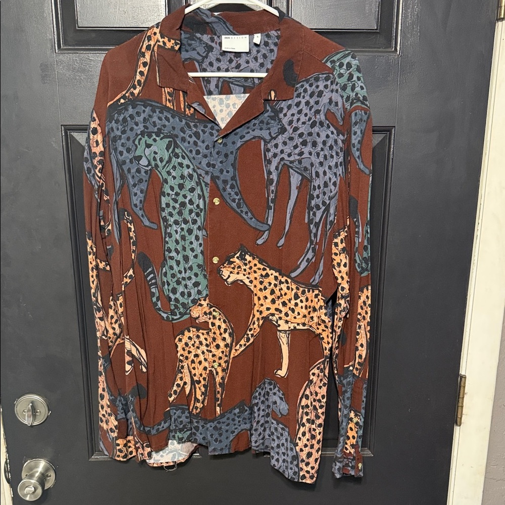 ASOS Men's Brown and Blue Animal Print Shirt